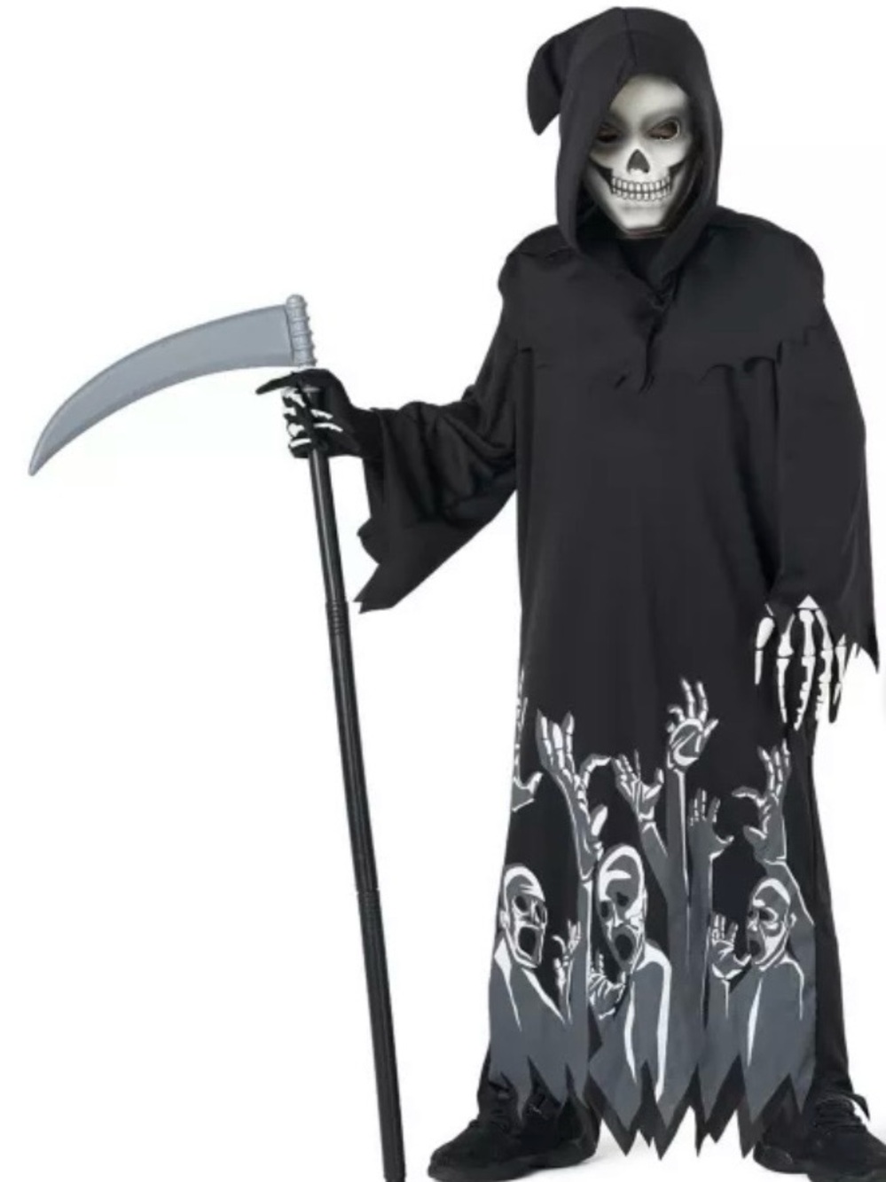 Spirit Glow Reaper Kids Costume - Black with White Skeleton Detail